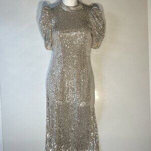 H&M SZ S Silver sequin midi dress formal party old glamour sexy vintage inspired